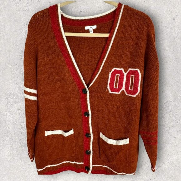NEW Nordstrom 2022 Varsity Cardigan Rust Brown Oversized Chunky Knit Size Large - Picture 8 of 14